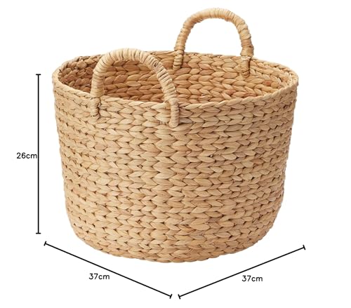 MUJI Small Round Basket with Handles, Diameter 37cm X Height 26cm, Water Hyacinth, 12057925, Basket