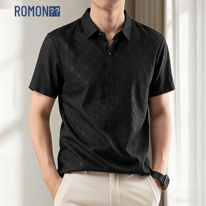

Romon Men s Jacquard Imitation Linen Short Sleeve Shirt M