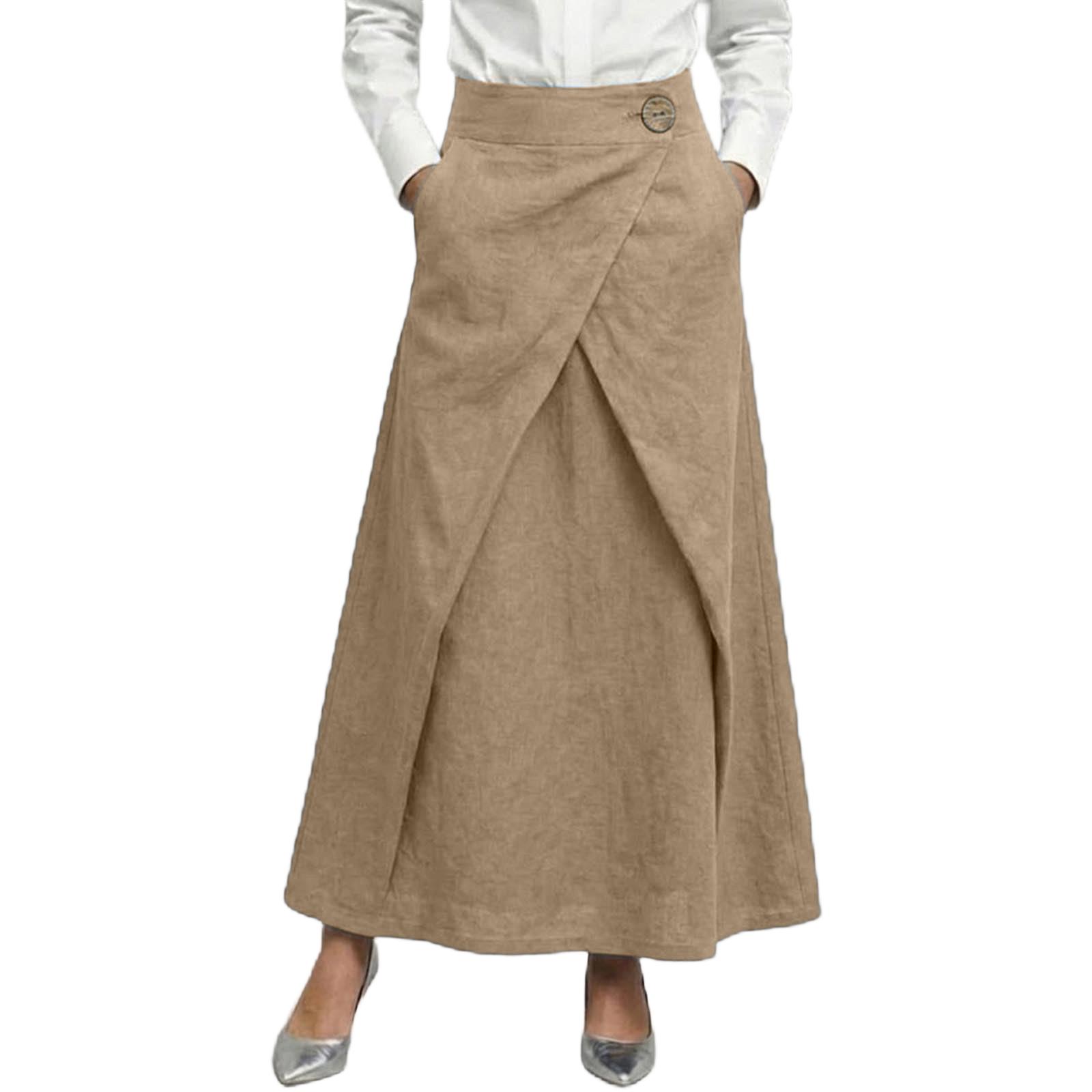 

Ladies Color Casual Pants Fashion Trend Cotton And Linen Skirt XXL хаки
