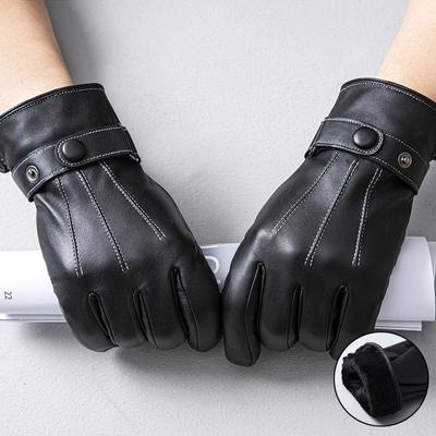 Men Genuine Leather Gloves Touch Screen Keep Warm Winter Head Layer Real Sheepskin Warm Cashmere Thick Waterproof Gloves