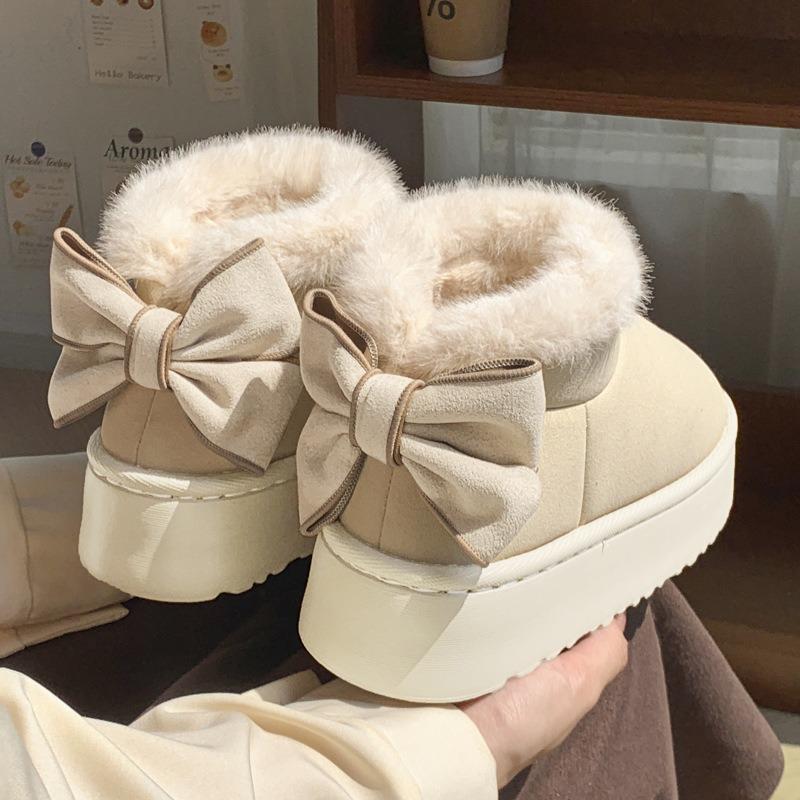 Women S Winter Thick Platform Cotton Shoes With Bowknot