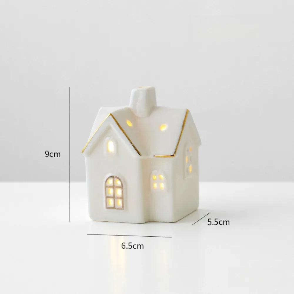 

LED Light Up Christmas Village Houses White Ceramic Porcelain Village House with Christmas Trees Home Decor Tabletop Ornaments