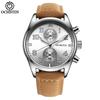 Quartz Chronograph Watch Luminous Waterproof Wrist Watch Leather Strap Date Function Pilot Style