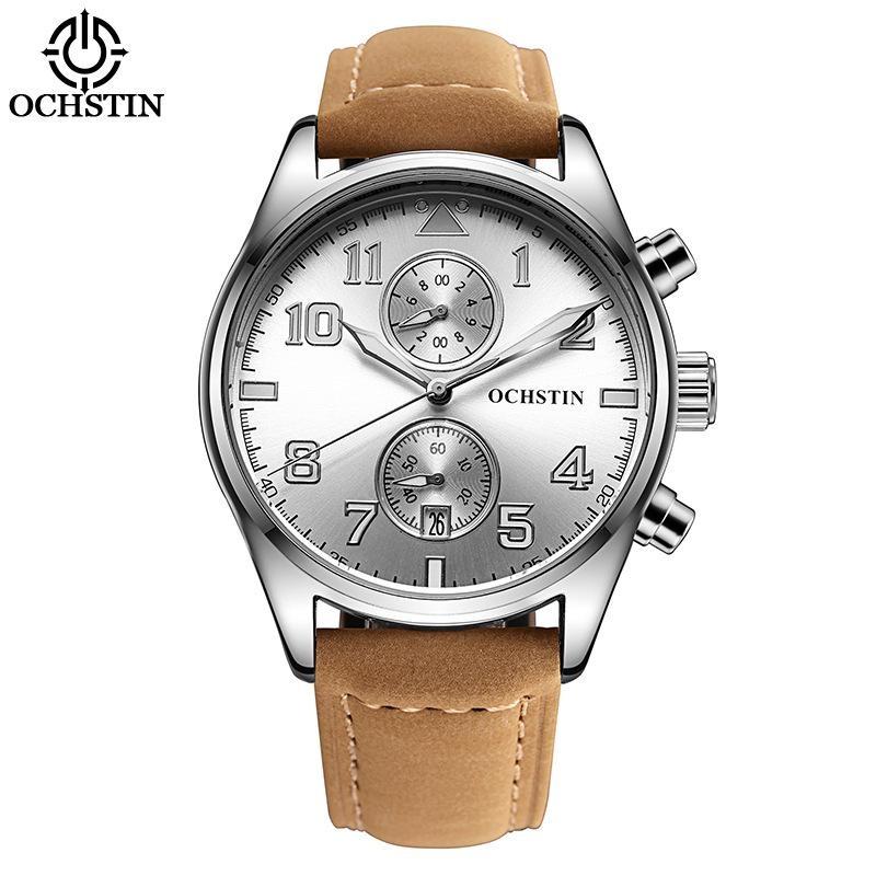 Quartz Chronograph Watch Luminous Waterproof Wrist Watch Leather Strap Date Function Pilot Style