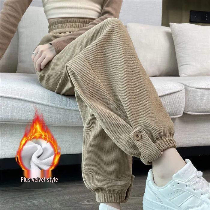 Elastic Waist Autumn/Winter Fleece Lined Casual Jogger Pants for Women