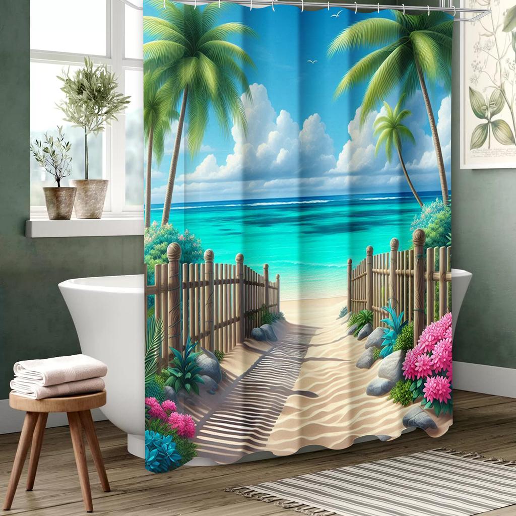 Beach Shells Pattern Bathing Curtain Bathroom Shower Curtain Waterproof With 12 Hooks Home Deco Free Ship