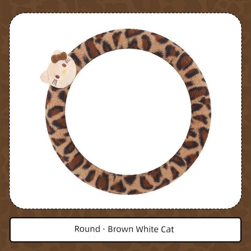 

Car Steering Wheel Cover Winter Plush Cute Men Winter D-Type Car Handle Cover Abrasion Resistant Practical Protective Cover for Women Brown and White Cat Steering Wheel Cover - Round