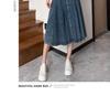 2023 Summer Retro Pleated Denim Midi Skirt: Women's High Waist A-line Design