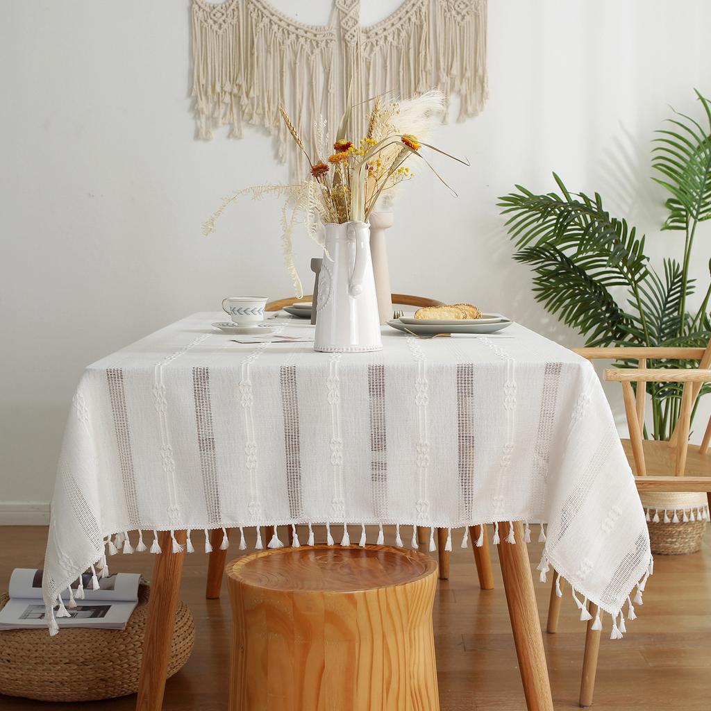 Simple Grid Striped Tablecloth Coffee Table Cloth Household Cotton And Linen Fabric Rectangular Symmetrical Striped Tablecloth Table Cloth