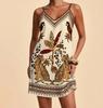 2026 Summer Fashion Casual Spaghetti Strap Printed V-Neck Slim Fit Dress for Women