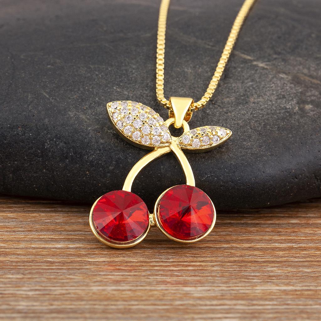 Nidin High Quality Apple/Grape/Cherry Sparkling Zircon Pendant Necklace For Women Men Fashion Cute Chain Link Jewelry Party Gift