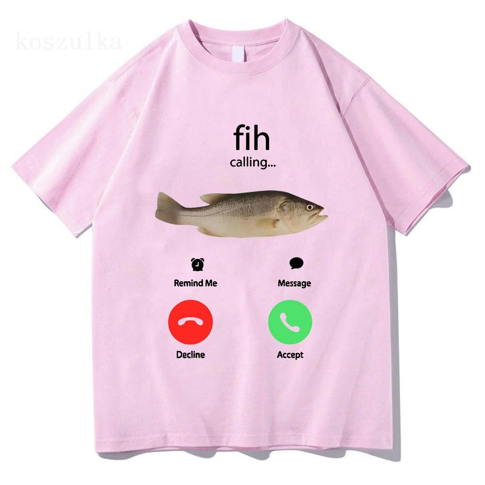 Fih Chiamata Ricordami Messaggio Rifiuta Accetta Chiamata Telefonica T-shirt Pesce Divertente Abbigliamento Pescatore T-shirt Uomo Donna Cotone Tee