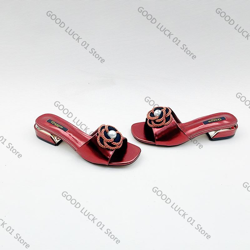 Fashion 2025 European and American New Thick Heel Round Head Flower Cool Slippers Single Shoes Women's