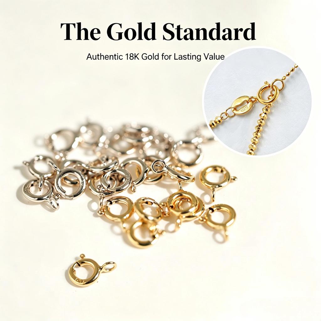 18K/14K/21K/24K Solid Gold Spring Ring Clasps Jewelry Findings for Necklace Bracelet Making Jewelry Accessories