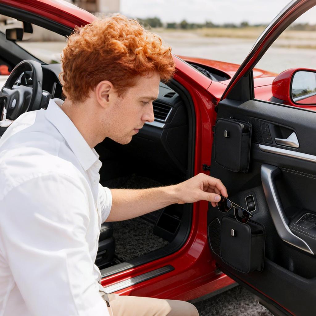 Backseat Car Organizer PU Leather Door Side Bag Seat Back Organizer For Vehicle SUV Truck Interior Phone Key Sunglass Wallet