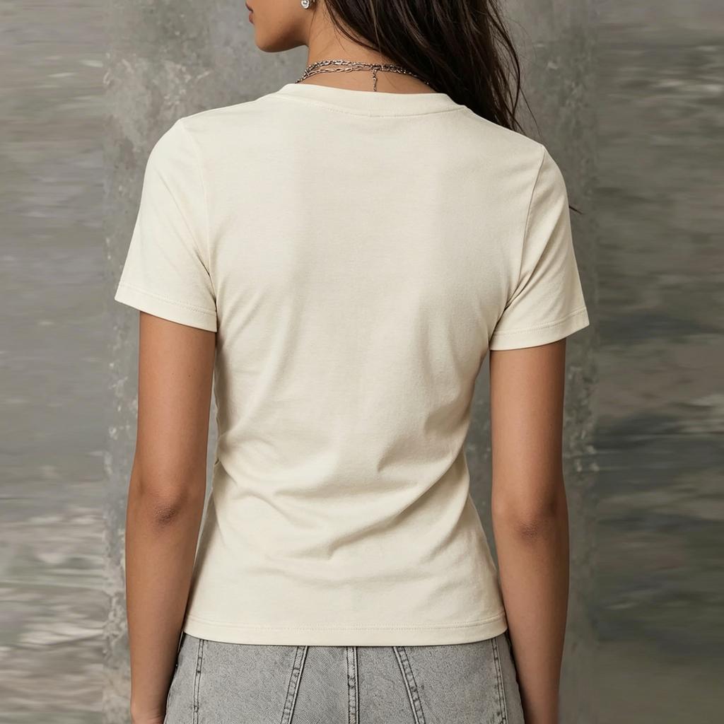 Damen Kreuz V-Ausschnitt Raffung Kurze Ärmel T-Shirt Lässiges Oberteil Dehnbarer Weicher Stoff Figurbetont Leicht Sommerbluse