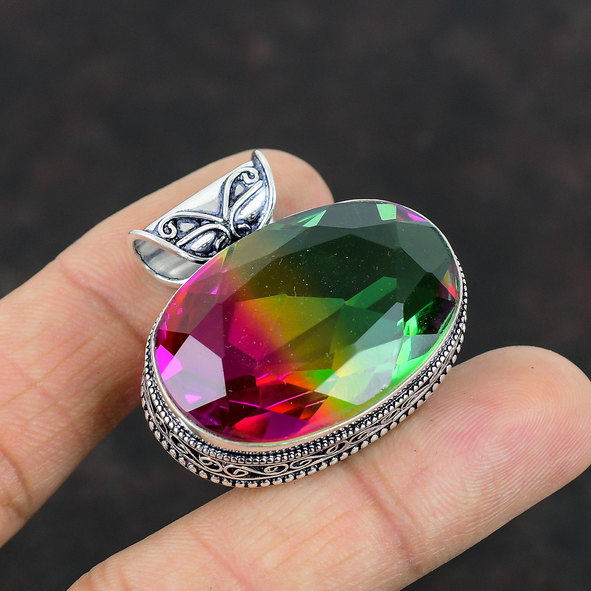 

Граненый мультитурмалиновый кулон ручной работы, кулон с драгоценным камнем, винтажный кулон, подвеска из стерлингового серебра 925 пробы, ювелирные изделия с камнем, подарки на годовщину