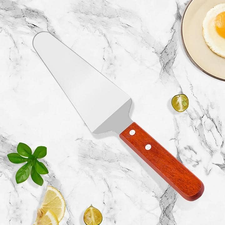 10x Pie Server Cake Holder Transfer Triangular Spade Spatula for Pizza Cake Baking Wood Wooden Handle Shovel Stainless Steel