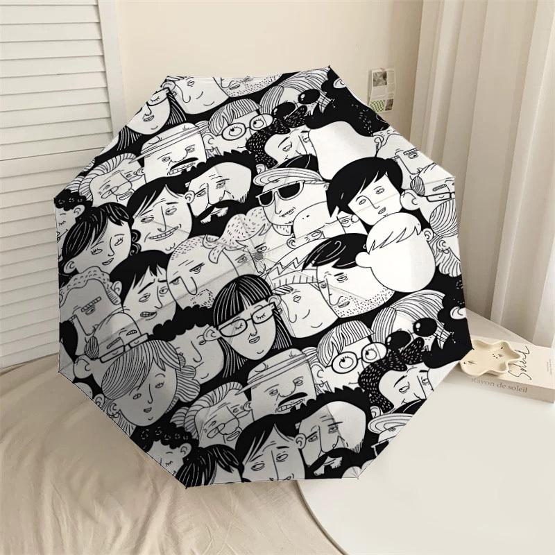 

1PC faces crowd Umbrella-9-Rib Reinforced, Automatic Open, Lightweight & Durable, Cute Fashion Accessory for Outdoor-P0782