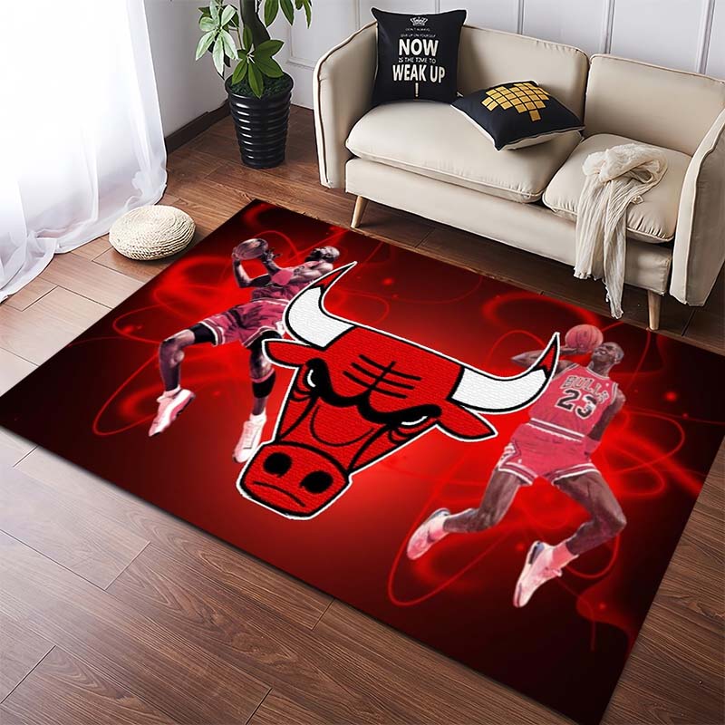 Czarno-czerwono-biała obwódka Logo głowy byka Chicago Bulls Antypoślizgowy dywanik do przedpokoju Prać Można prać Dekoracja dla fana koszykówki NBA Nastolatka Salon Sypialnia Pokój gier Dywan podłogowy