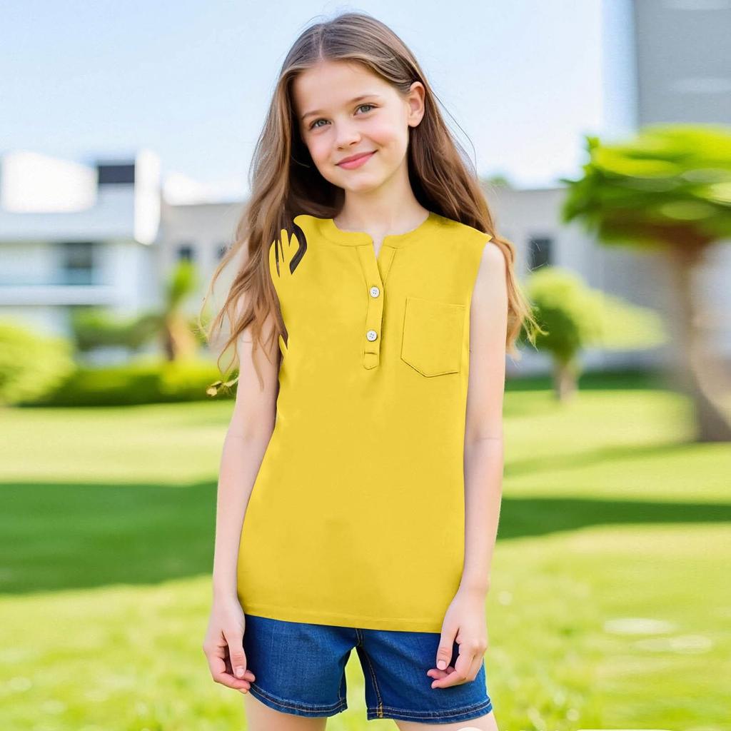 Summer Children's Thin Tank Tops For Boys And Girls, Solid-color Buttoned Pocket Tank Tops