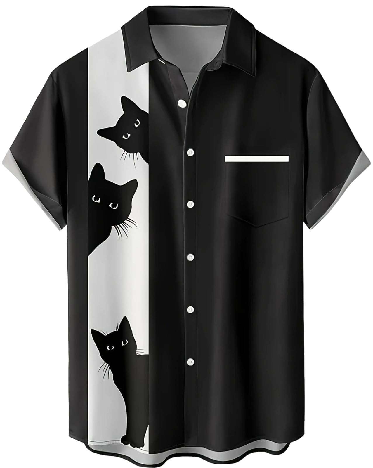 

Футболка с принтом кошки с кошкой спереди для летней одежды Черный [aspersio] Короткий рукав, воротник, уникальный, забавный, мужской, яркий, топ, крутой, свободного кроя