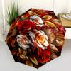 Květinová Umělecká Zlatá Elegance Tematický Automaticky Otevírací a Zavírací Deštník, Přenosný Trojitě Skládací Malý Deštník pro Muže a Ženy, Dárek0725090z
