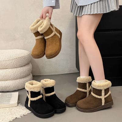 Women's One Foot Stirrup Fashion Lightweight Soft Sole Winter Warm Fur One Snow Boots Padded Lined Non-slip Casual Sports Cotton Boots