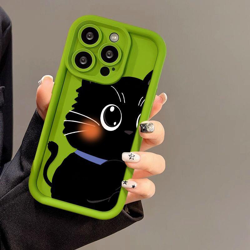 Big eyes black cat for iPhone17PorMax mobile phone case 17 Apple 16 matte 14/15 all-inclusive soft case