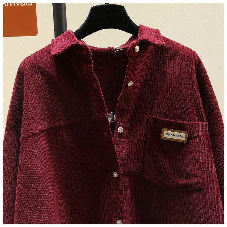 Women's Winter Thick Corduroy Long Sleeve Korean-Style Loose Mid-Length Cardigan Shirt