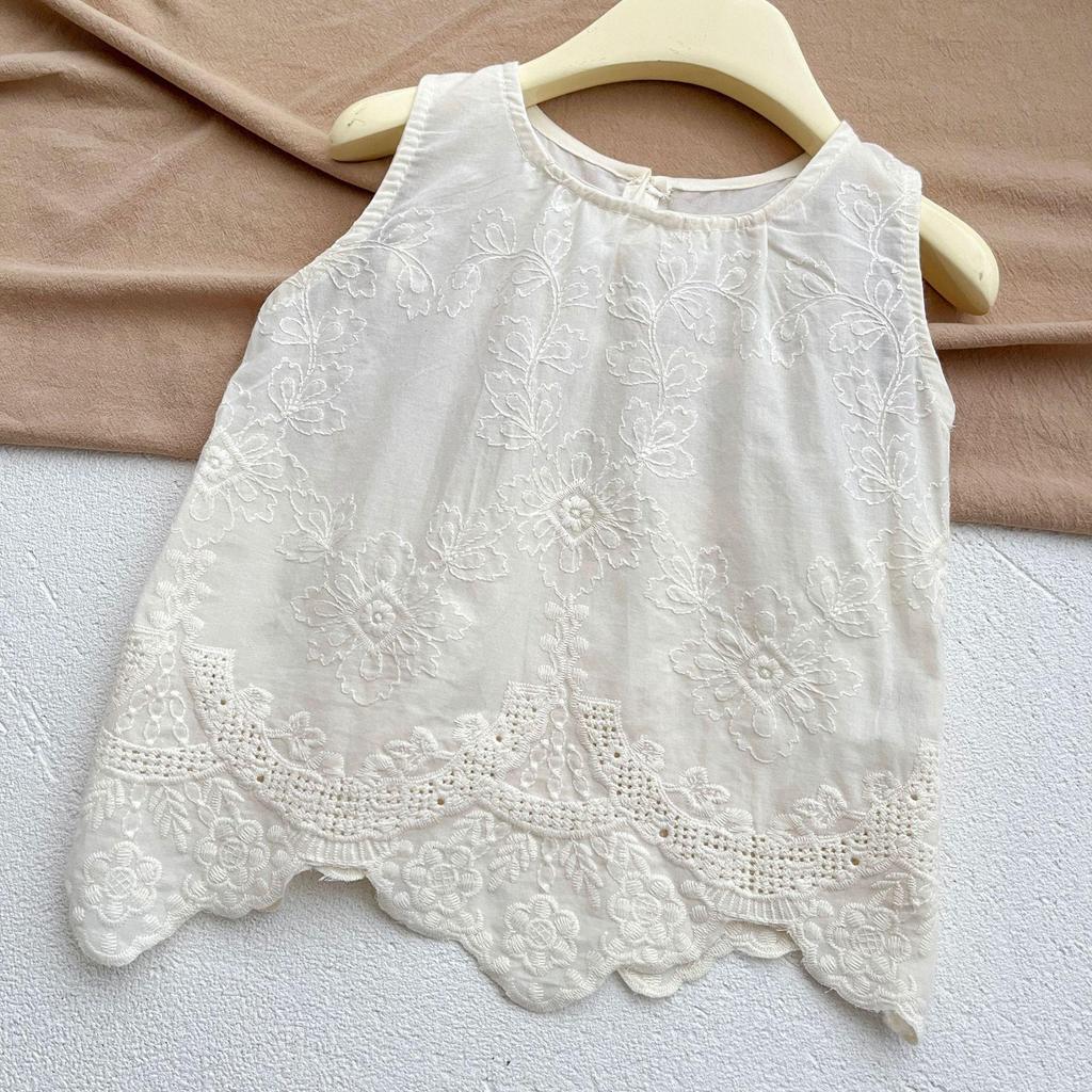 Girls Summer Thin Breathable Set of Small Children In Lace Sleeveless Undershirt + Wide-legged Pants Comfortable Leisure Two-piece Set