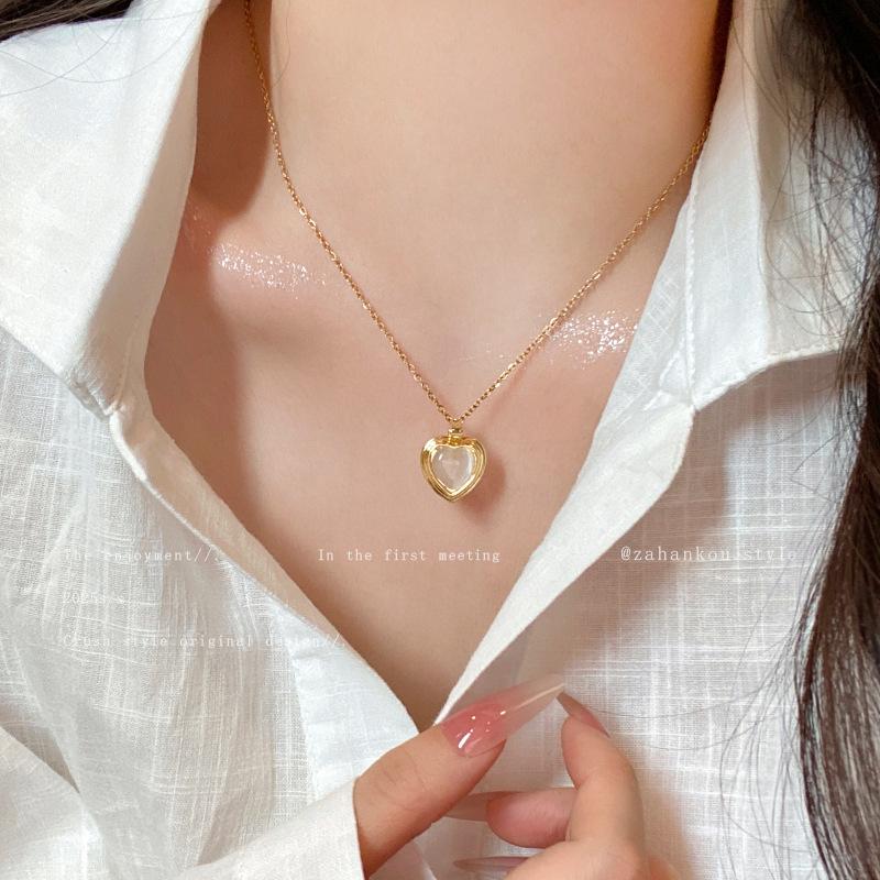 Opal love titanium steel necklace women's collarbone chain neck chain accessories