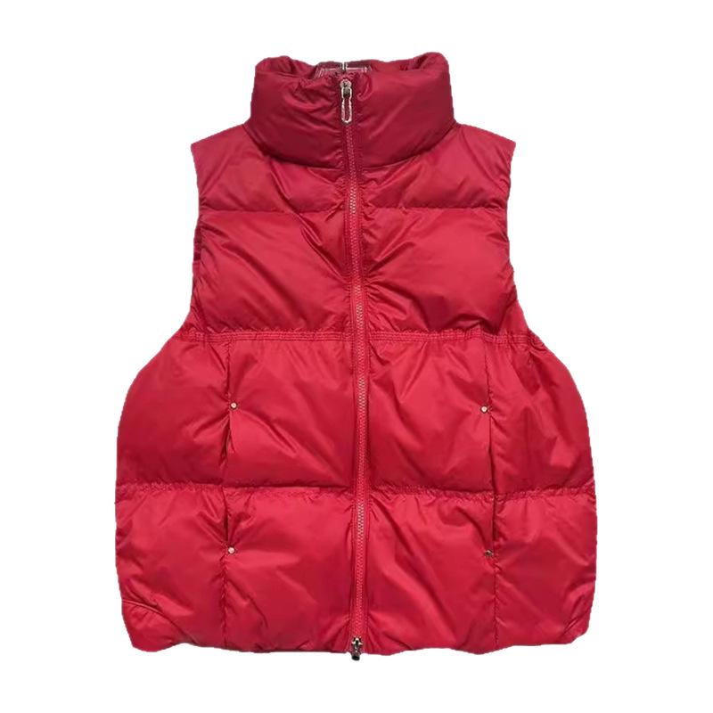 Women's New Arrival White Duck Down Vest with Rivets - Versatile Stand Collar Outerwear