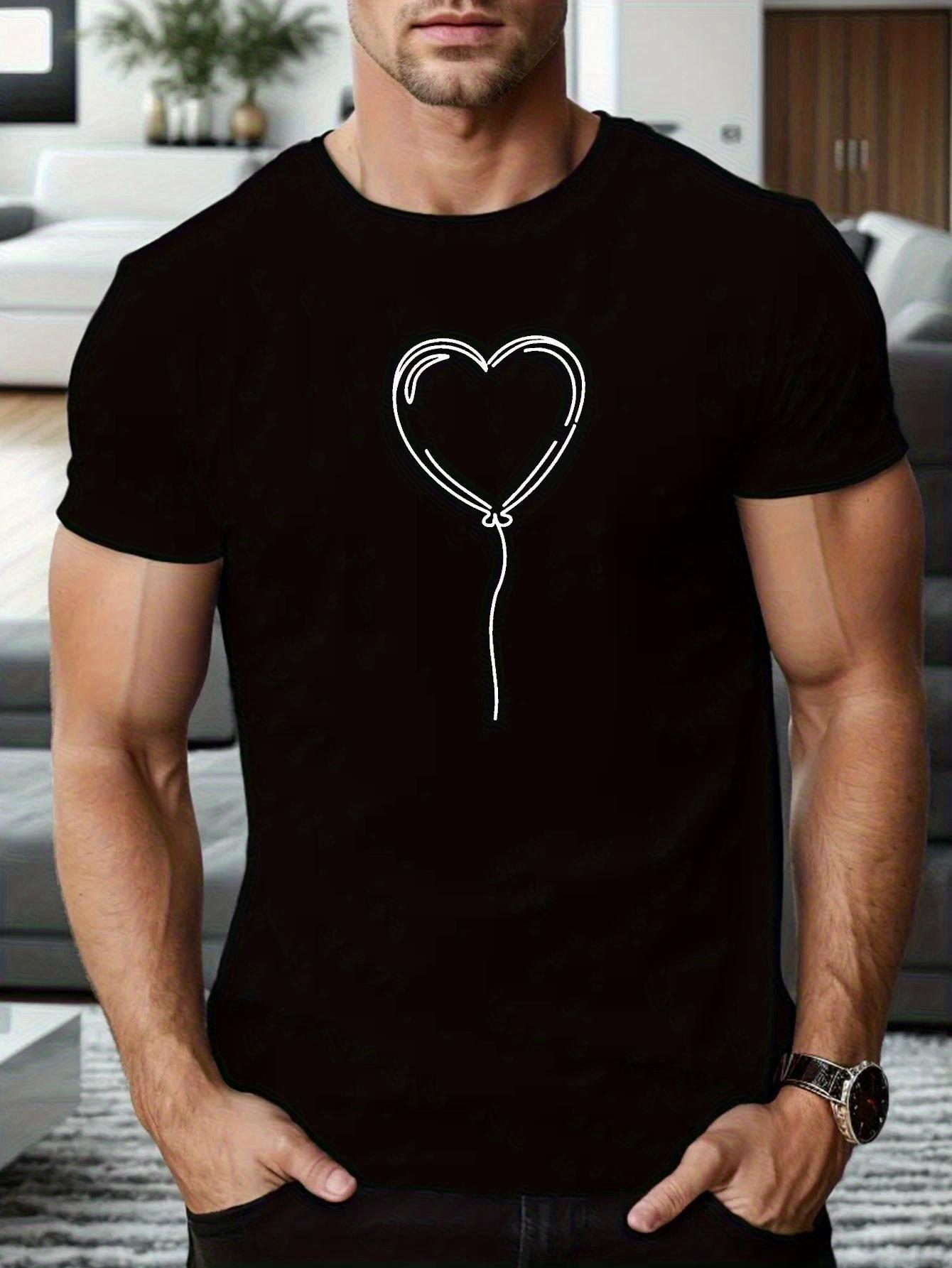 Casual Cotton T-shirt with Heart Balloon Print - Short Sleeve Crew Neck XXXL