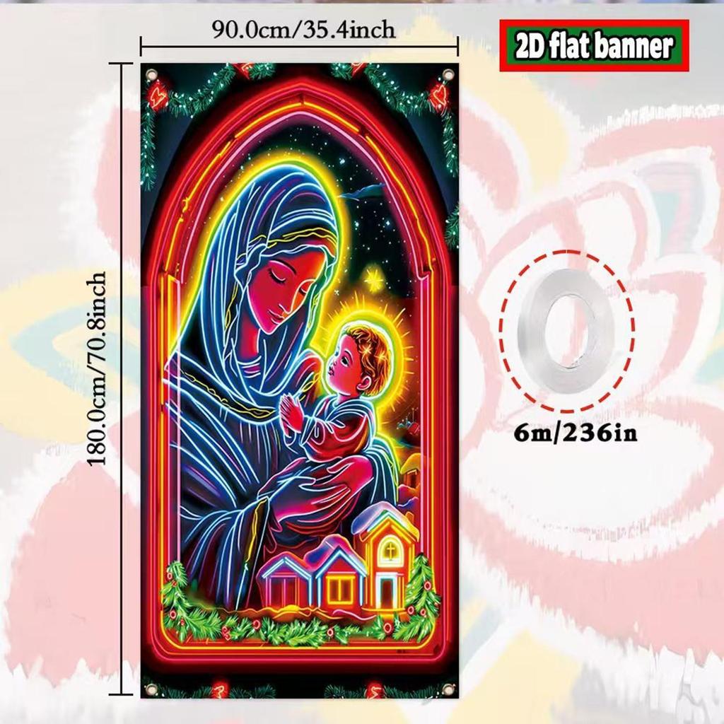 Christmas Door Cover Decoration 35x71inch Large Festive Glowing Backdrop Covers Photography Banner Porch Sign For Indoor Outdoor