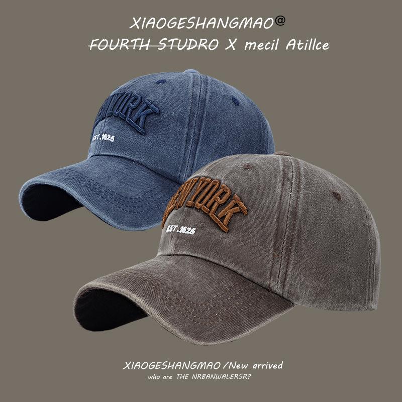 

Hat old washed baseball cap retro curved brim light board hat couple sun hat solid color cap Adjustable Темно-синій