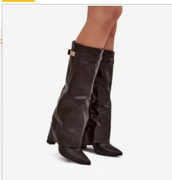 Bottes à talon bloc pointues pour femmes grande taille avec boucle métallique – Mi-longues, Mollets larges