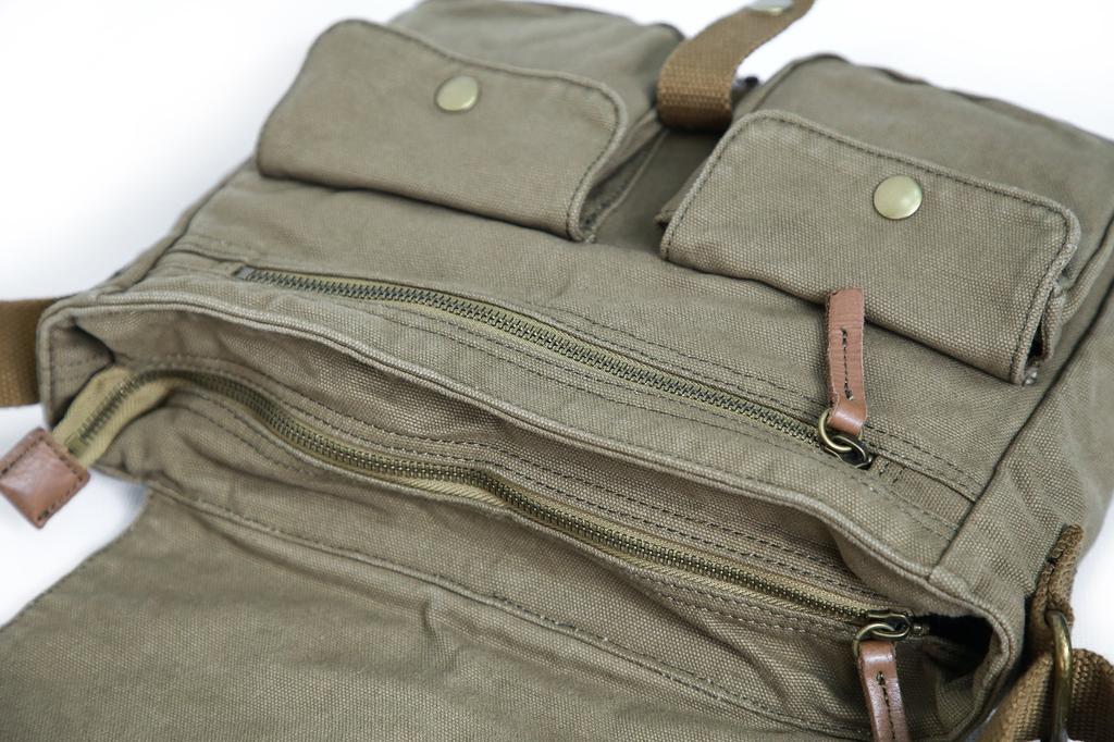 Gootium LM30624AMG Cotton Canvas Shoulder Bag Messenger Bag Unisex Olive Brown