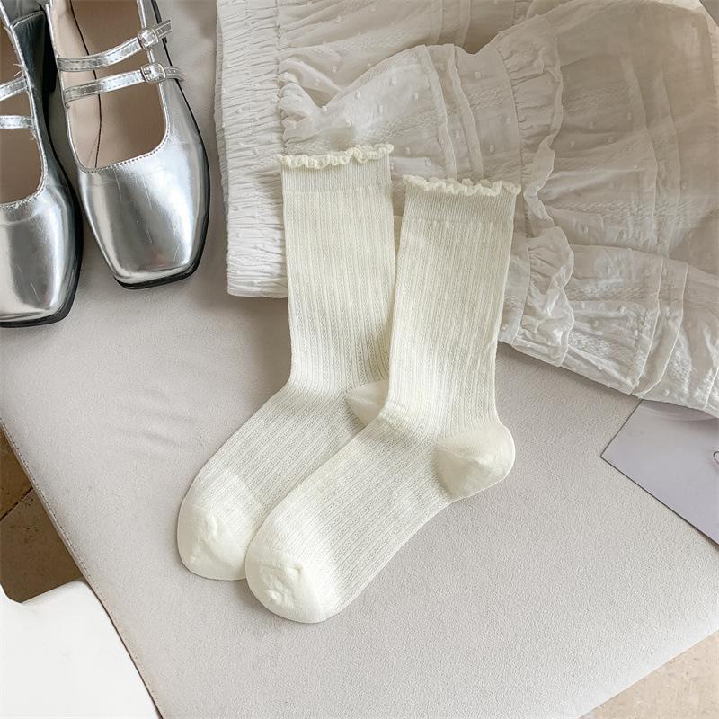 

Женские тонкие хлопковые носки-гольфы новых расцветок для весны и лета 1 pair молочный белый