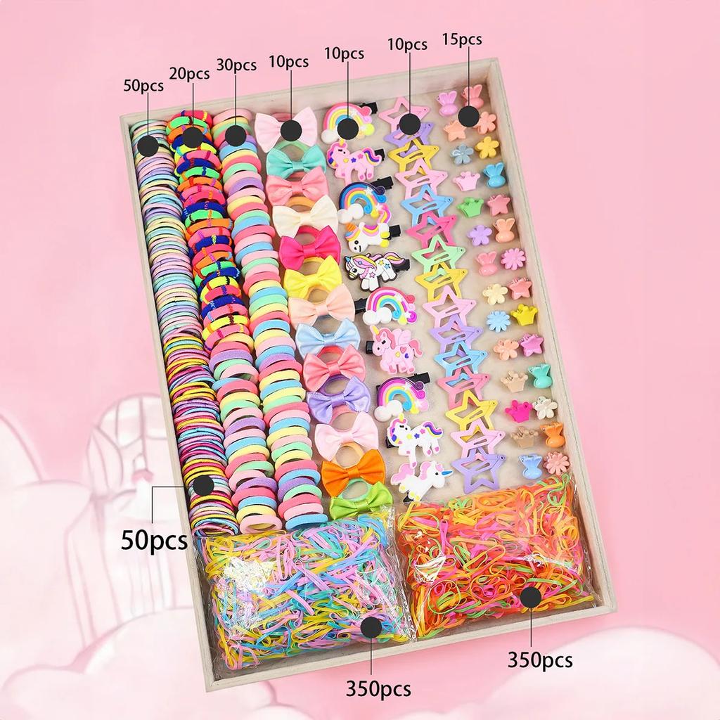780-1800Pcs Girls Colorful Hair Bands Set Nylon Elastic Rubber Band Satin Children Ponytail Holder Kids Styling Tools