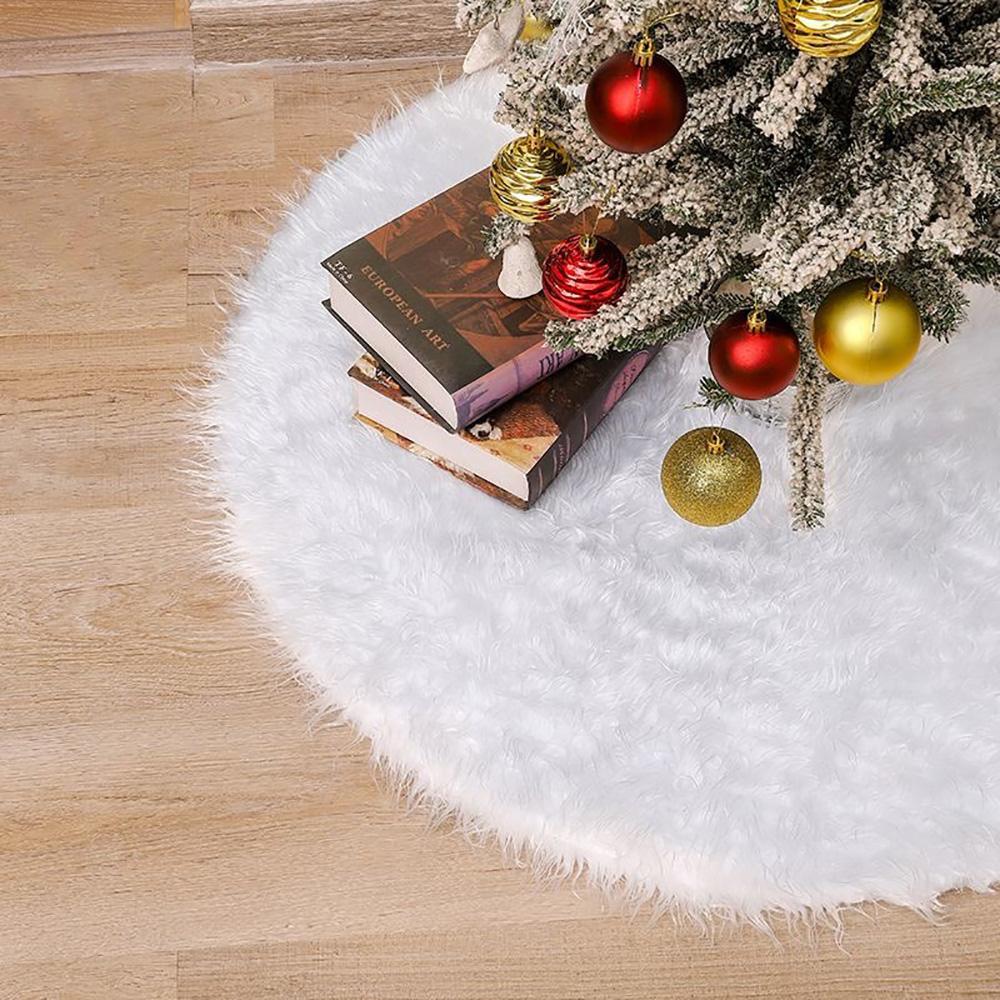 Runtowo 1Pc 78/120/150cm Christmas Tree Skirt Decoration, White Plush Tree Skirt for Christmas Home Party Decoration