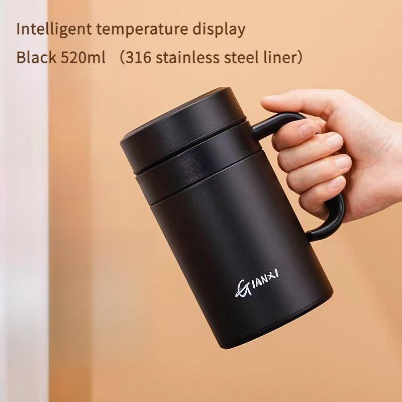 Taza térmica de acero inoxidable para hombre, taza térmica aislante y fría para oficina, taza de té con filtro portátil para negocios con asa