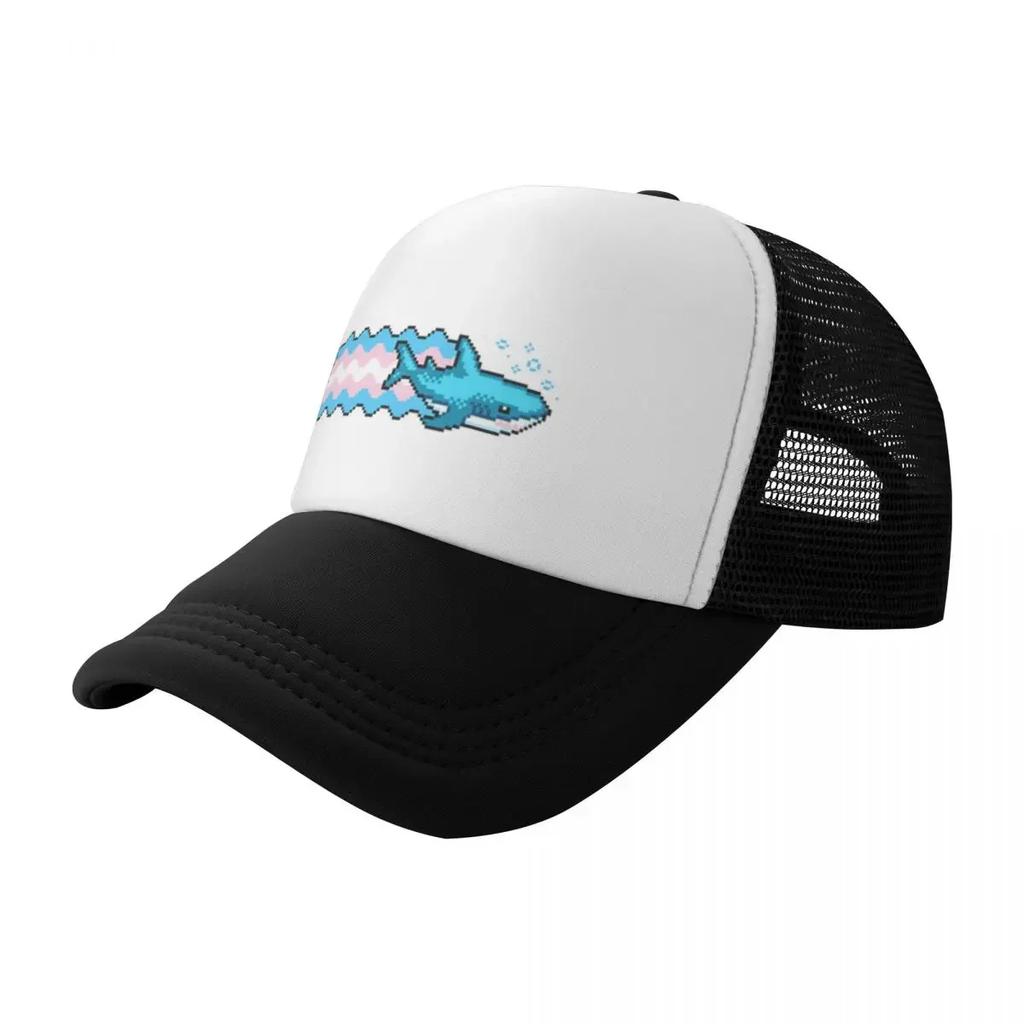 Blahaj Blue Shark Pride Pixel Art Camping Mesh Baseball Caps Women Personalized Female Beach Coquette Hat Peaked Cap