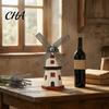 Metal Blade Windmill Model Dutch Ornaments, Mini Vintage Holland Statue, Resin Artwork, Country Style Desktop Decor Classic Model, Rustic Ornament for
