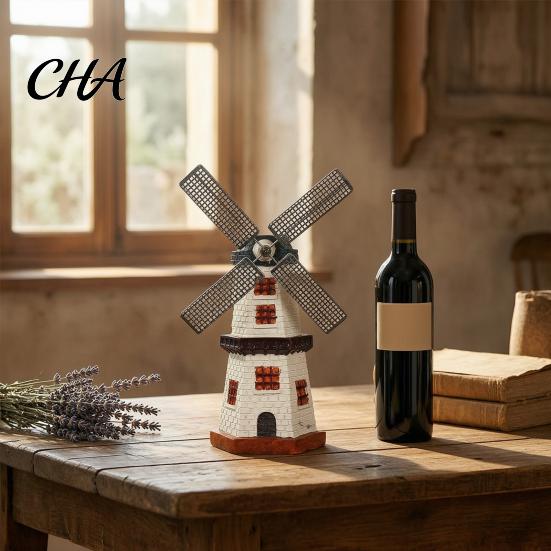 Metal Blade Windmill Model Dutch Ornaments, Mini Vintage Holland Statue, Resin Artwork, Country Style Desktop Decor Classic Model, Rustic Ornament for