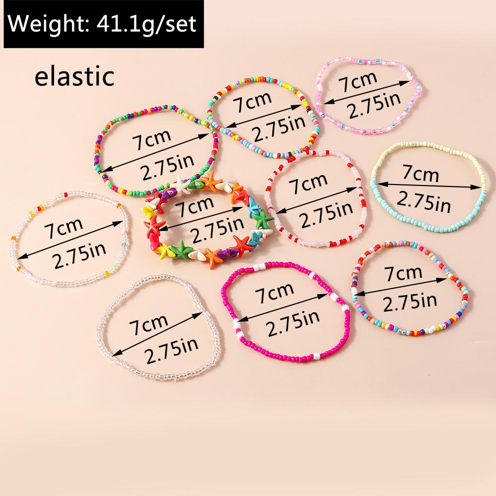 10Pcs Bohemian Handmade Colorful Beads Anklets for Women Girls Beaded Starfish Ankle Bracelet Summer Beach Jewelry Gifts