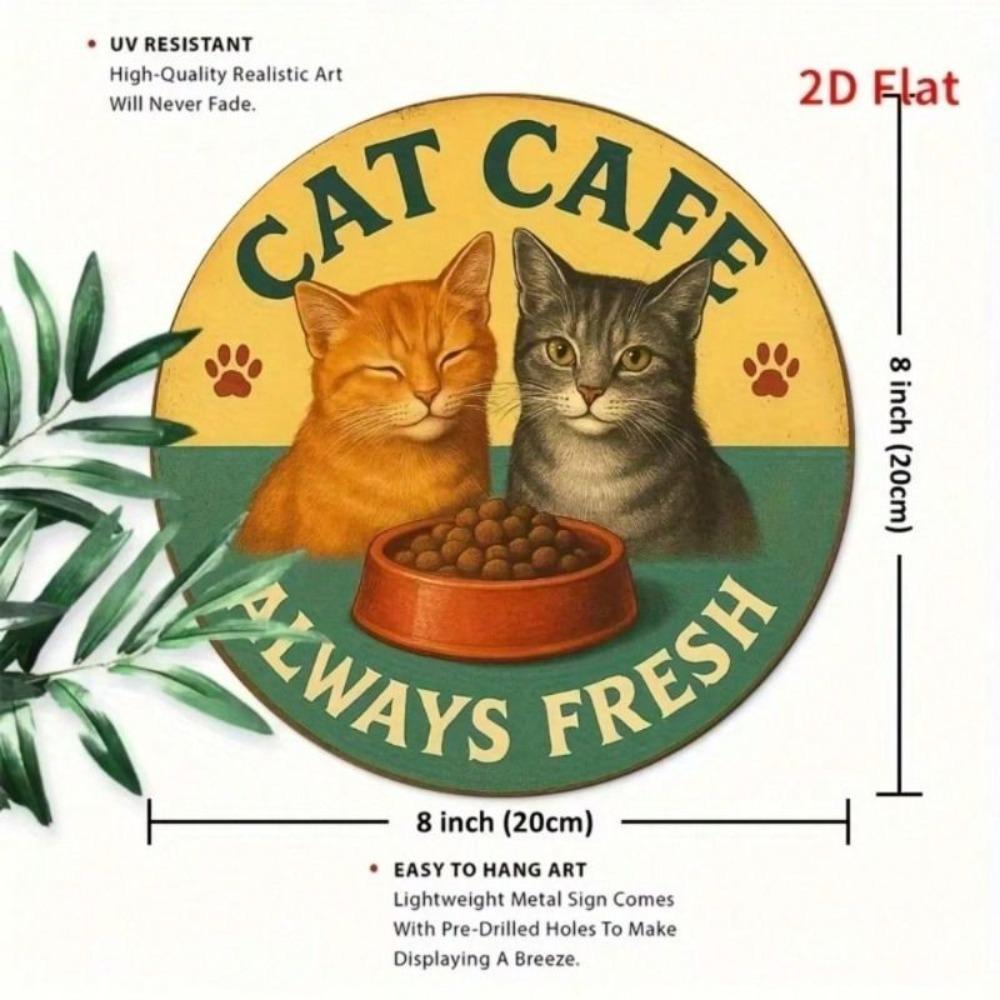 Retro Cat Cafe Metal Poster, Wall Art for Kitchen