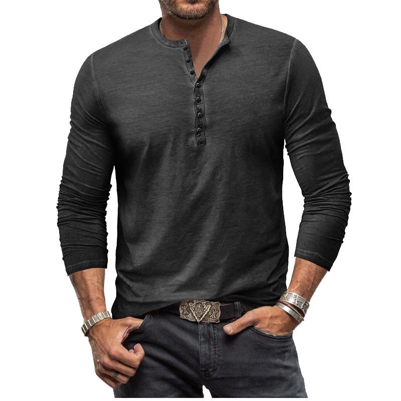 

Men Solid Color Henley Shirt Long Sleeve Casual Button Top S серый