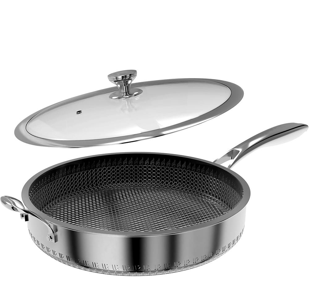 

High Quality Deep Fry Pans With Glass Lid Non-Stick Coating Tri-Ply Stainless Steel Deep Frying Pan