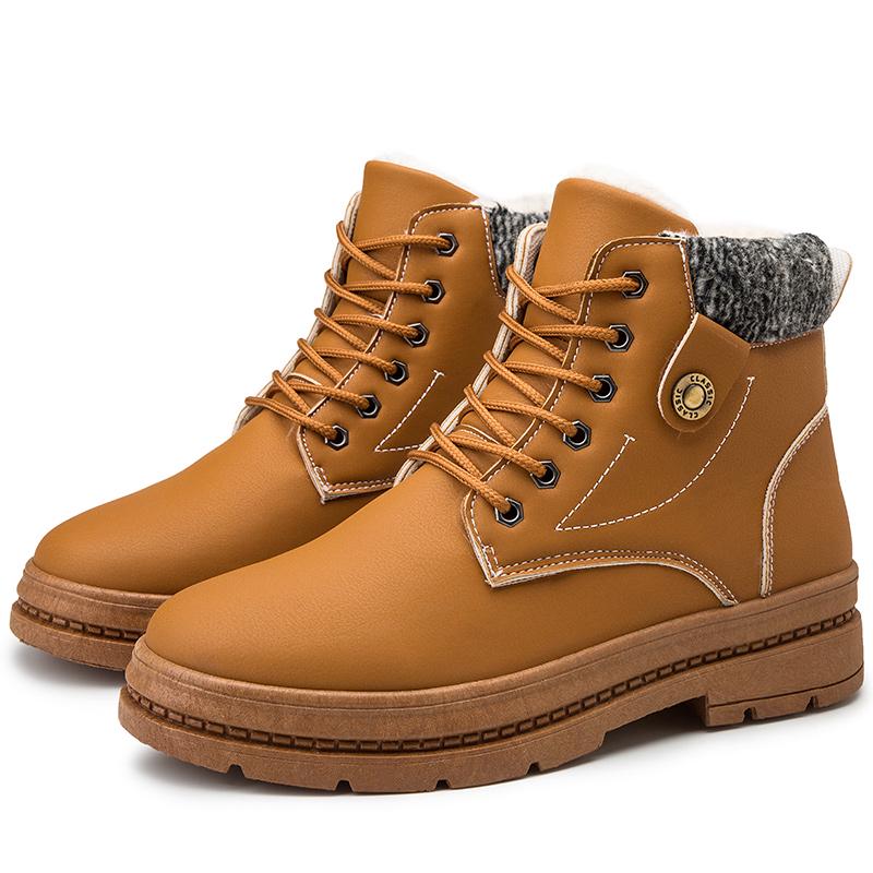 Men's All-match Geniune Leather Outdoor Ankle Boots Winter Warm Soft Plush Lining Snow Boots
